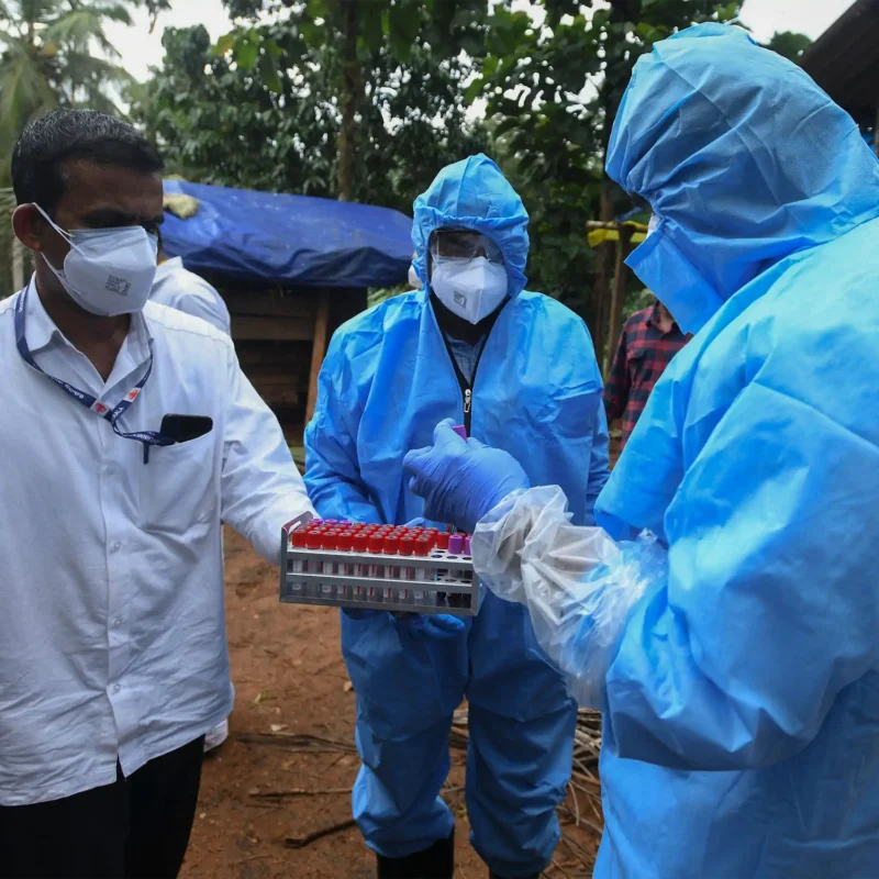 Health workers collecting samples during a September 2021 outbreak of Nipah in India