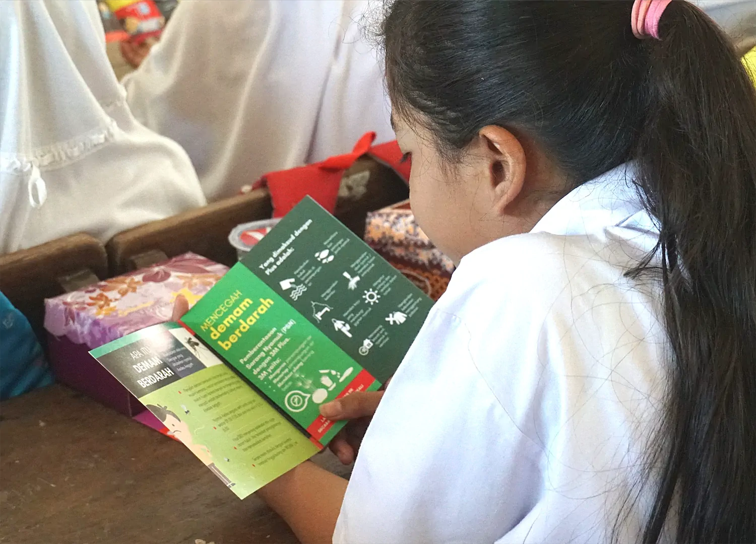 A child reading about dengue prevention measures