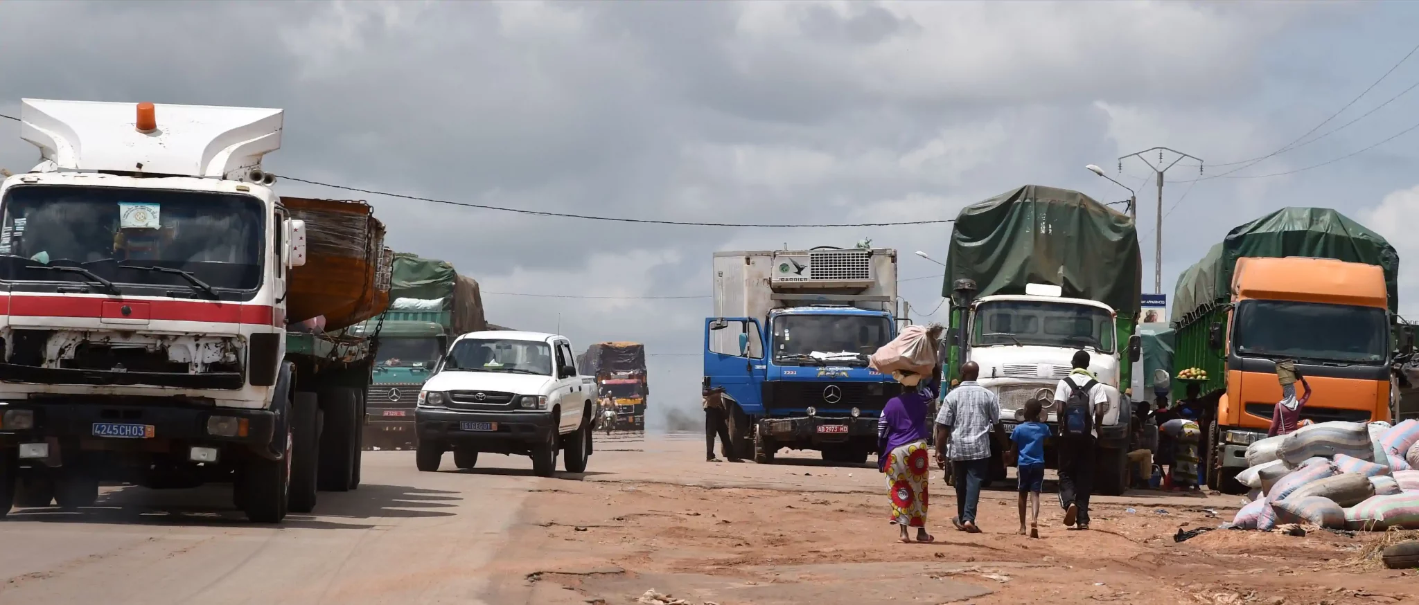 Trucks loaded with various goods bound for Burkina Faso and Niger from Côte d'Ivoire.