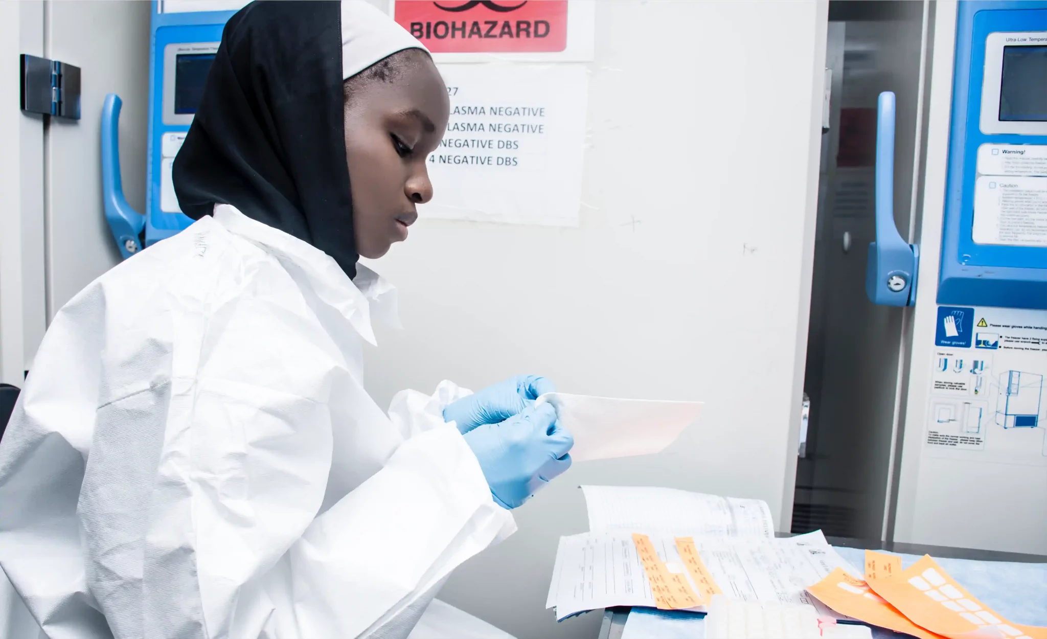 A lab worker in Nigeria
