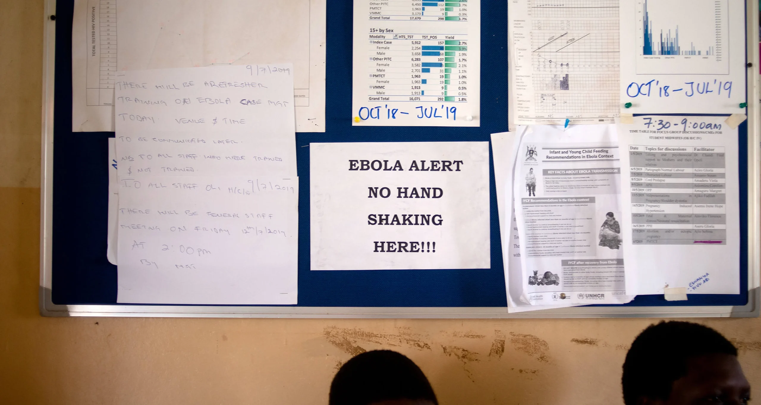 Ebola information board at a facility in Arua District, Uganda.